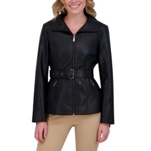 Kenneth Cole Women's Belted Faux Leather Jacket in Black